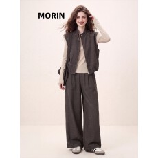 批发MORIN 格雷系燕麦色打底马甲阔腿<b class='q'>裤</b><b class='q'>套装</b>女秋季2026<b class='q'>新款</b>简约三件套