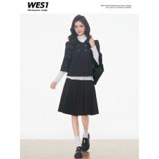 批发9.7新品WESTAYONE双排扣毛呢<b class='q'>短</b>款外套女气质+阔腿裤/毛呢中裙