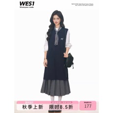 批发WESTAYONE针织背心连衣裙<b class='q'>学院风</b>套装穿搭韩系通勤出片
