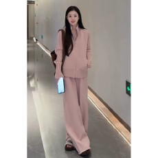 批发直播爆款 2026年秋冬翻领拉链针织外套衣服<b class='q'>通勤</b>装韩系温柔套装
