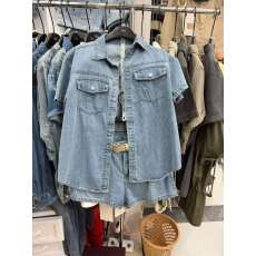 批发2026档口上新，牛仔短<b class='q'>裤</b>短袖新款套装4-B457