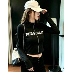 批发档口上新 美式高街新款字母印花拉链长袖上衣女修身显瘦外套