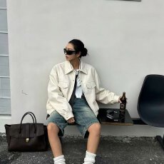 批发档口上新 美式复古宽松白色夹克<b class='q'>外套女</b>百搭休闲上衣