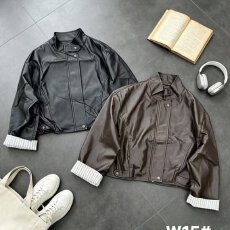 批发档口上新 美式复古拼接条纹翻领短款皮衣<b class='q'>夹克</b>外套男