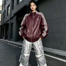 档口上新 美式高街新款反光银色工装长裤女宽松直筒休闲裤百搭