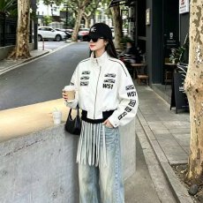 批发档口上新 美式高街字母印花宽松夹克<b class='q'>外套女</b>百搭