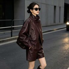批发档口上新 美式高街新款复古机车皮衣<b class='q'>外套</b>女短款<b class='q'>夹克</b>显瘦百搭