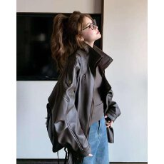 批发档口上新 美式高街黑色皮衣女短款<b class='q'>夹克</b><b class='q'>外套</b>机车风显瘦百搭