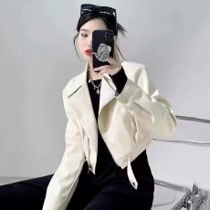 批发档口上新 美式复古黑色短款机车<b class='q'>夹克</b>皮衣女<b class='q'>外套</b>