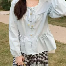 批发档口上新 法式复古蕾丝花边蝴蝶结长袖衬衫女上衣