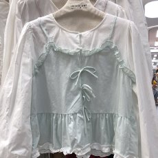 批发档口上新 法式复古假两件长袖上衣女设计感吊带衬衫