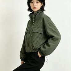 批发档口上新 美式复古秋季<b class='q'>新款</b>宽松格纹工装夹克<b class='q'>外套</b>女百搭
