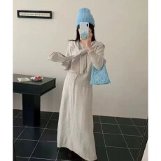 批发档口上新 秋冬新款<b class='q'>女式</b>针织开衫外套搭配长裙<b class='q'>套装</b>两件套