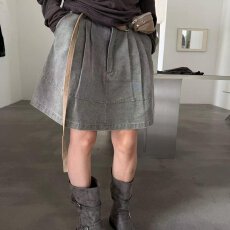批发档口上新 2026新款女款美式复古高腰百褶<b class='q'>半身裙</b>牛仔短裙百搭显瘦