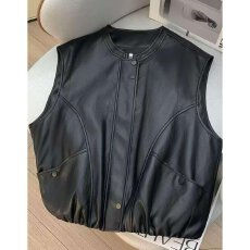 批发档口上新 2026新款女式黑色皮质马甲外套无袖上衣百搭