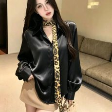 批发档口上新 2026新款黑色缎面衬衫女设计感小众长袖上衣