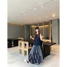 批发档口上新 2026新款女款拼接格纹长裙高腰显瘦半身裙百搭