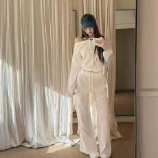 批发档口上新 2026年新款美式复古露肩长袖卫衣女<b class='q'>休闲</b>运动长裤<b class='q'>套装</b>