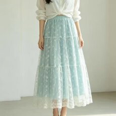 批发档口上新 春夏高腰A字蛋糕<b class='q'>裙</b><b class='q'>网纱</b>蕾丝碎花半身长<b class='q'>裙</b>