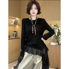 批发档口上新 2026年春季女装长袖针织上衣圆领宽松<b class='q'>荷叶边</b>飘带<b class='q'>毛衣</b>