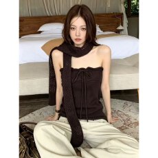 批发档口上新 2026年秋季新款针织抹胸上衣镂空披肩两件套女