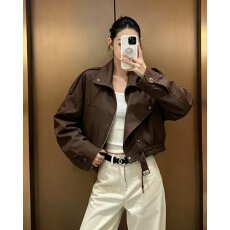 批发档口上新 2026春秋新款短款机车风夹克女士翻领外套