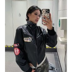 批发档口上新 2026春秋新款PU皮夹克女短款机车服刺绣外套