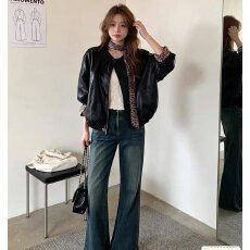 批发档口上新 2026春秋<b class='q'>新款</b>韩系复古PU皮豹纹拼接皮衣女短款<b class='q'>夹克</b>