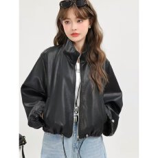 批发档口上新 2026年秋季美沁女士PU皮立领短款<b class='q'>夹克</b>外套街头风