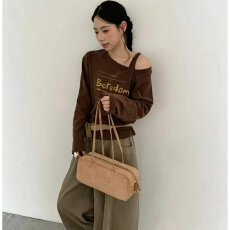 批发档口上新 2026春秋新款女装长袖露肩设计感毛衣字母印花街头风