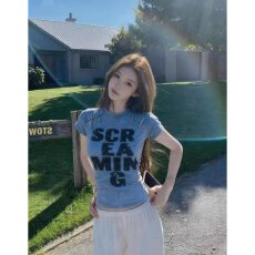 批发档口上新 2026年秋季美式<b class='q'>街头</b>风印花修身短款露脐圆领T恤
