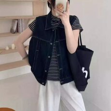批发档口上新 2026<b class='q'>春</b>夏新款女装翻领做旧水洗牛仔马甲无袖背心街头风