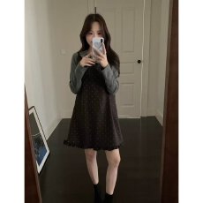 批发档口上新 2026年春秋季韩系甜美波点背心<b class='q'>连衣裙</b><b class='q'>长袖</b>打底衫两件套