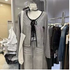 批发档口上新 2026年<b class='q'>夏</b>季新款女装针织开衫圆领系带蝴蝶结蕾丝边短款