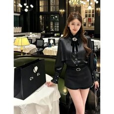 批发档口上新 2026年春秋新款设计感衬衫套装假两件立领木耳边<b class='q'>短裤</b>