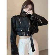 批发档口上新 2026年秋季新款女装短款机车皮夹克外套立领修身显瘦