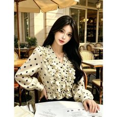 批发档口上新 2026年夏季新款女装V领波点雪纺衬衫长袖灯笼袖上衣