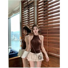 批发档口上新 2026年秋季新款修身挂脖针织连衣裙女装无袖<b class='q'>荷叶边</b>