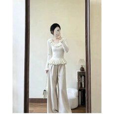批发档口上新 2026年秋季新款女士修身圆领<b class='q'>荷叶边</b>针织长袖上衣<b class='q'>毛衣</b>