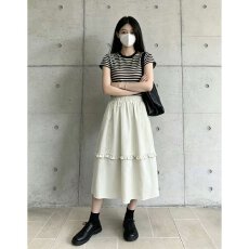 批发档口上新 2026年夏季新款高腰A字大摆半身裙女中长款木耳边百搭