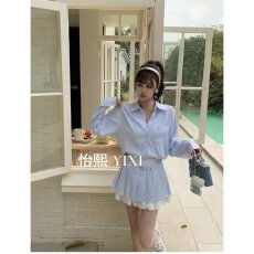 批发档口上新 2026年夏季新款女装条纹衬衫百褶裙套装甜美学院风