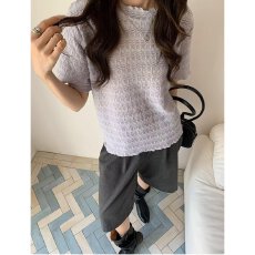 批发档口上新 2026年夏季新款女装木耳边镂空针织<b class='q'>短袖</b>上衣宽松透气