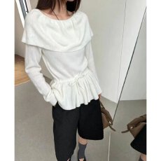 批发档口上新2026年新款女装针织衫长袖修身收腰抽绳系带<b class='q'>荷叶边</b>设计感