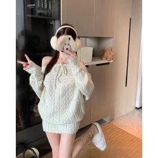 批发档口上新 2026年春季新款女士一字肩麻花针织套装上衣短裙两件套