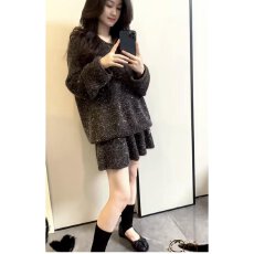 批发档口上新 2026年秋冬新款女装闪光针织上衣短裙套装两件套