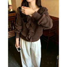 批发档口上新 2026年秋季新款女士V领<b class='q'>荷叶边</b>针织衫<b class='q'>毛衣</b>宽松长袖上衣