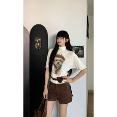 批发档口上新 2026年<b class='q'>夏</b>季新款女士短袖针织衫半高领小狗印花镂空毛衣