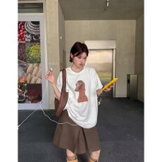 批发档口上新 2026年秋季新款女装宽松圆领短袖<b class='q'>T</b><b class='q'>恤</b>复古狗狗印花上衣