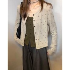 批发档口上新 2026年<b class='q'>春</b>季新款女装圆领针织开衫小碎花毛衣外套