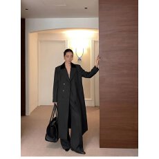 批发档口上新 2026年秋冬新款女装<b class='q'>长款</b>西装领大衣宽松双排扣条纹外套